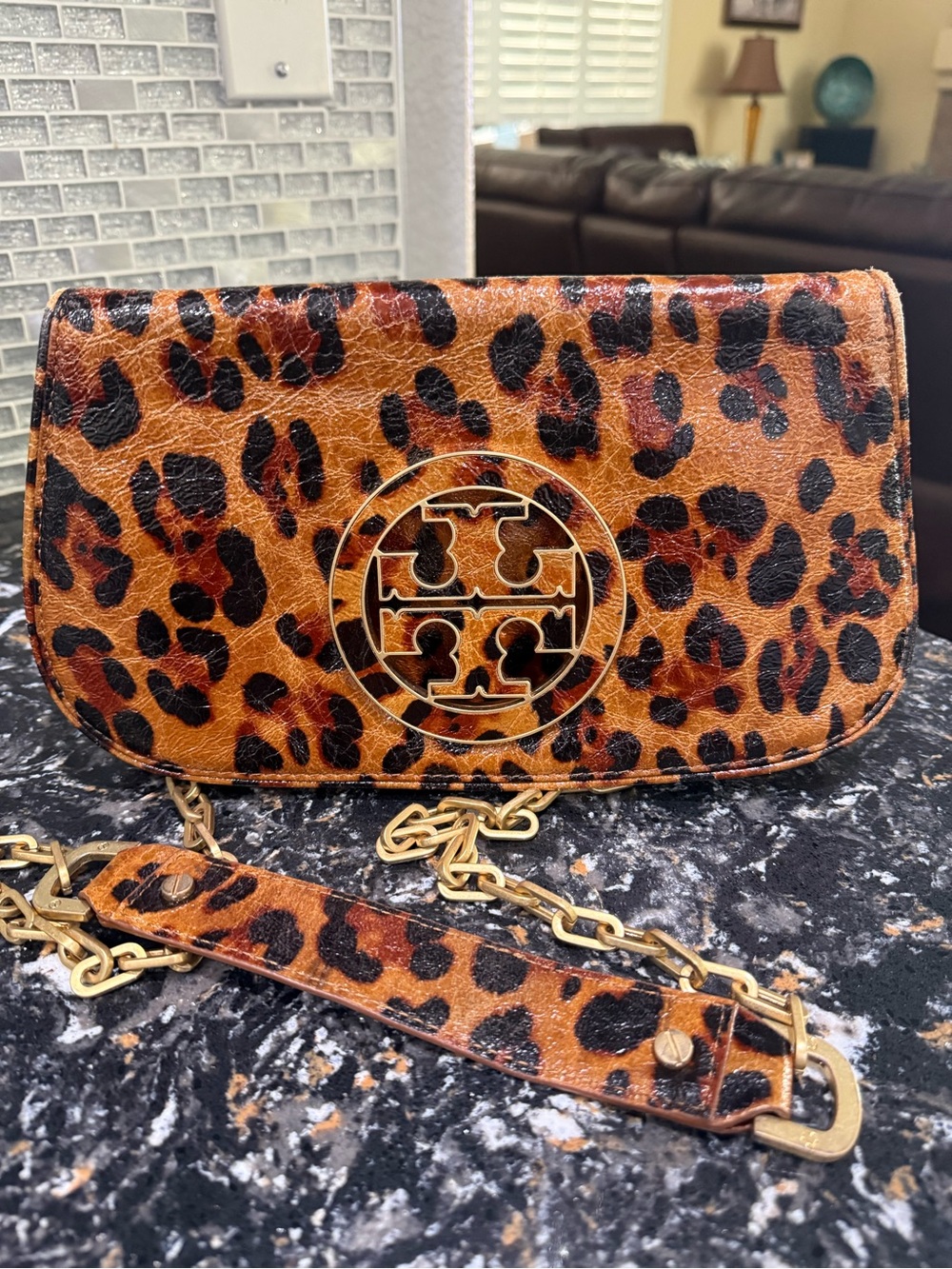 Tory Burch Ainsley Leopard Print Crossbody 
with Gold Hardware